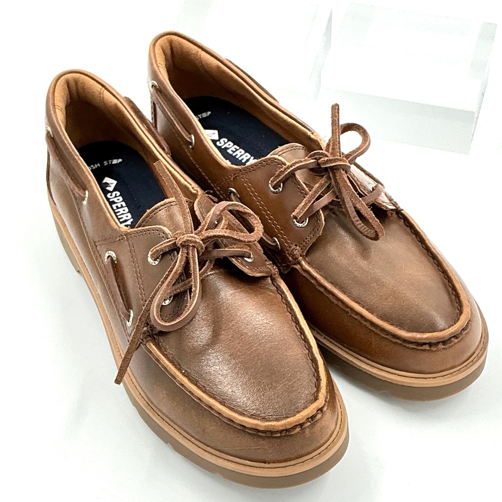 Sperry Size 8 Brown Leather Lug Sole Boat Shoe NEW Wellsboat Women $95 - Picture 2 of 13